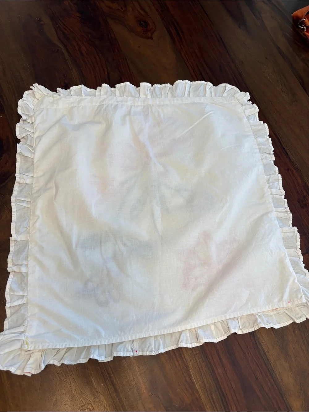 Vintage Embroidered Floral Pillow Sham White with Pink, Red, Green, Blue Accents